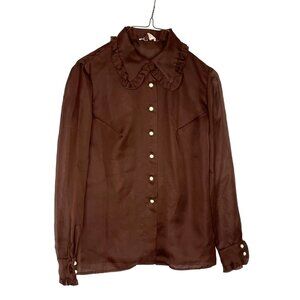 Vintage 60s Lanz Original Ruffled Sheer Blouse Shirt Size XS Cottagecore